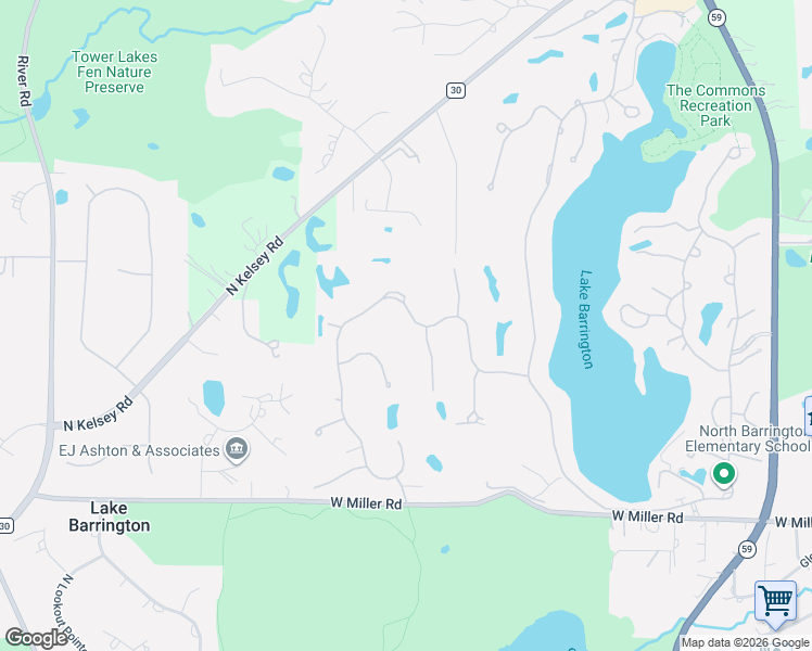 map of restaurants, bars, coffee shops, grocery stores, and more near 787 Oak Hill Road in Lake Barrington