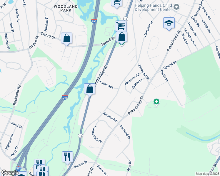 map of restaurants, bars, coffee shops, grocery stores, and more near 20 Eaton Avenue in Auburn