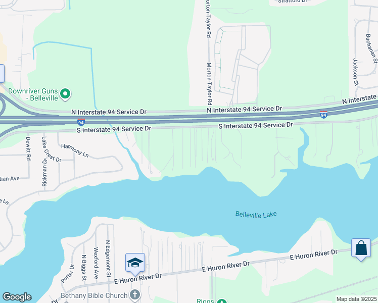 map of restaurants, bars, coffee shops, grocery stores, and more near 43489 Interstate 94 S Service Drive in Belleville