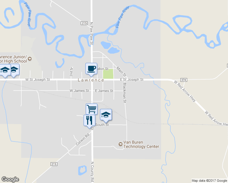 map of restaurants, bars, coffee shops, grocery stores, and more near 219 Elizabeth Street in Lawrence