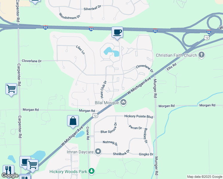 map of restaurants, bars, coffee shops, grocery stores, and more near 4882 Bridle Run in Ypsilanti
