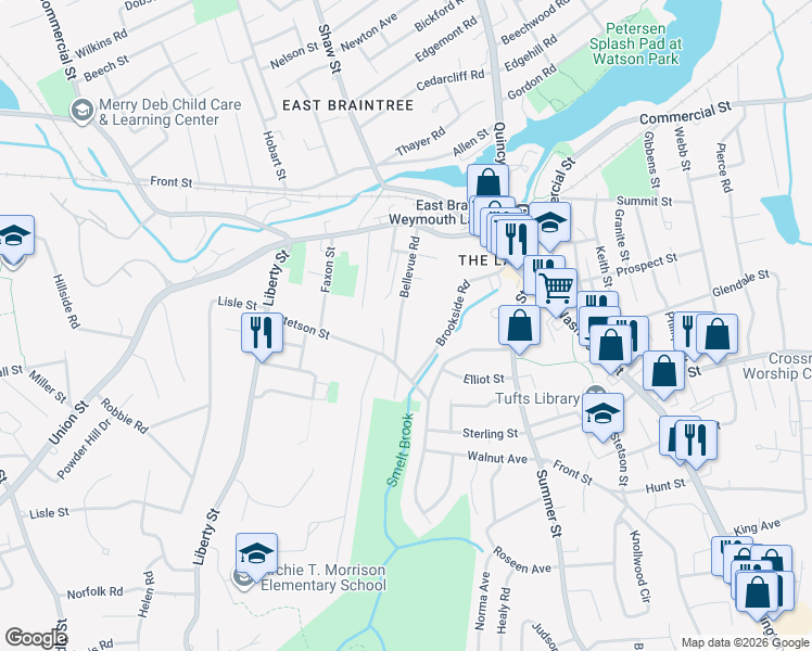 map of restaurants, bars, coffee shops, grocery stores, and more near 4 Cliff Road in Braintree