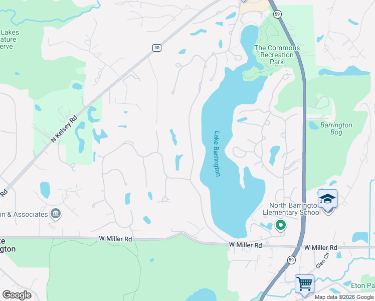 map of restaurants, bars, coffee shops, grocery stores, and more near 352 Shoreline Road in Lake Barrington