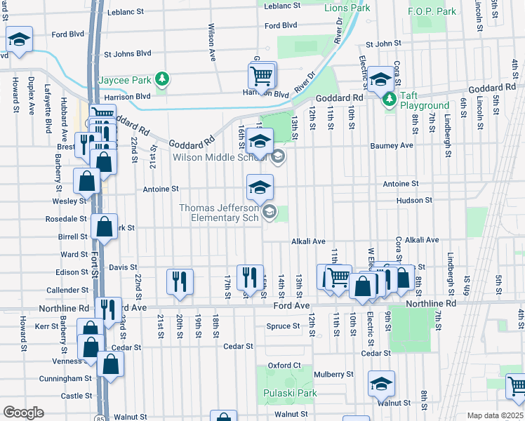 map of restaurants, bars, coffee shops, grocery stores, and more near 1515 15th Street in Wyandotte