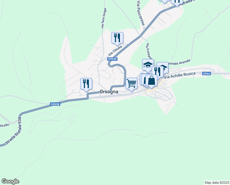 map of restaurants, bars, coffee shops, grocery stores, and more near 163 Via R. Paolucci in Orsogna