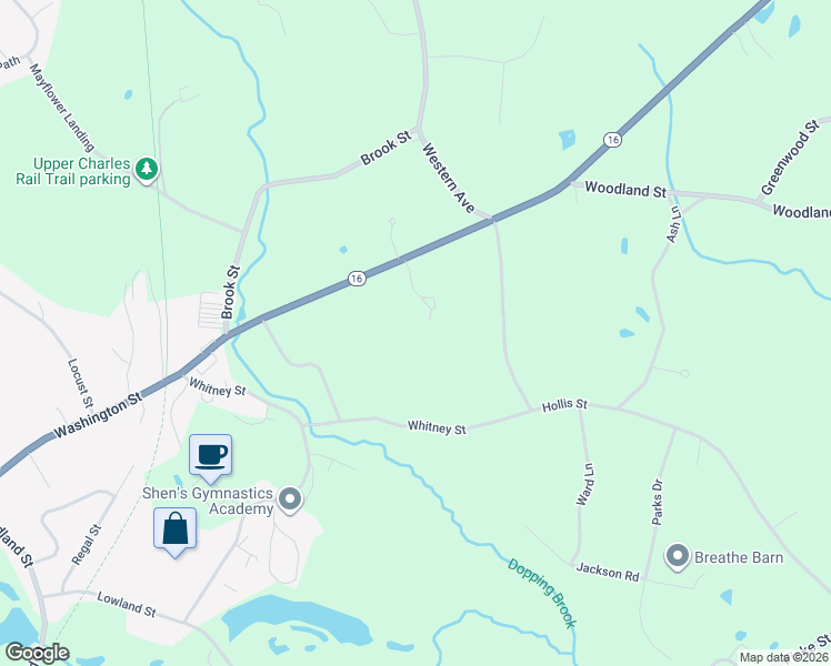 map of restaurants, bars, coffee shops, grocery stores, and more near 247 Washington Street in Sherborn