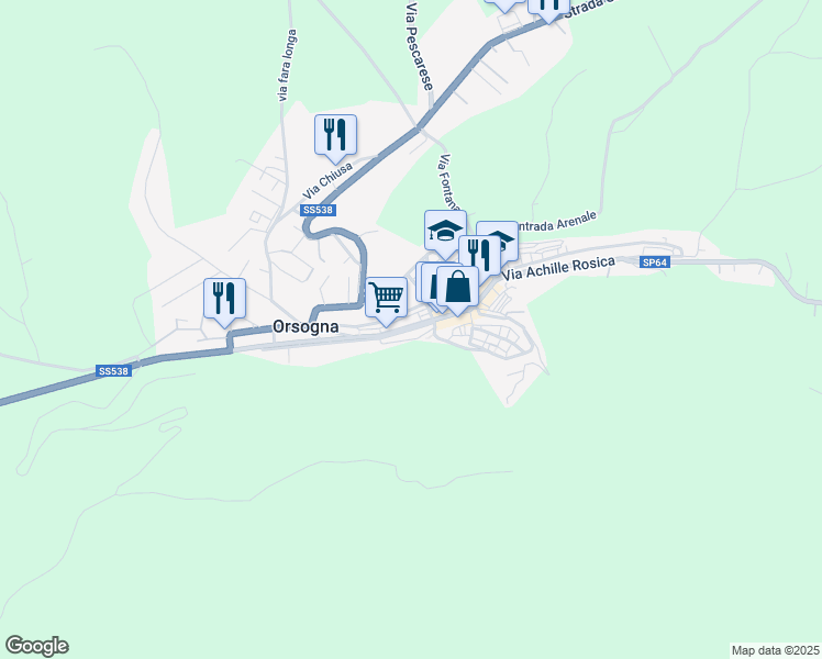 map of restaurants, bars, coffee shops, grocery stores, and more near 65 Via R. Paolucci in Orsogna