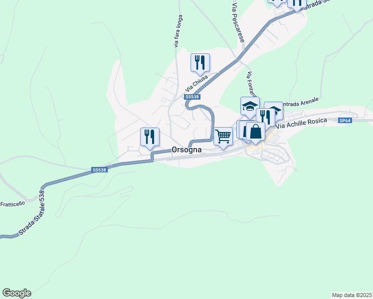 map of restaurants, bars, coffee shops, grocery stores, and more near 65 Strada Statale 538 in Orsogna
