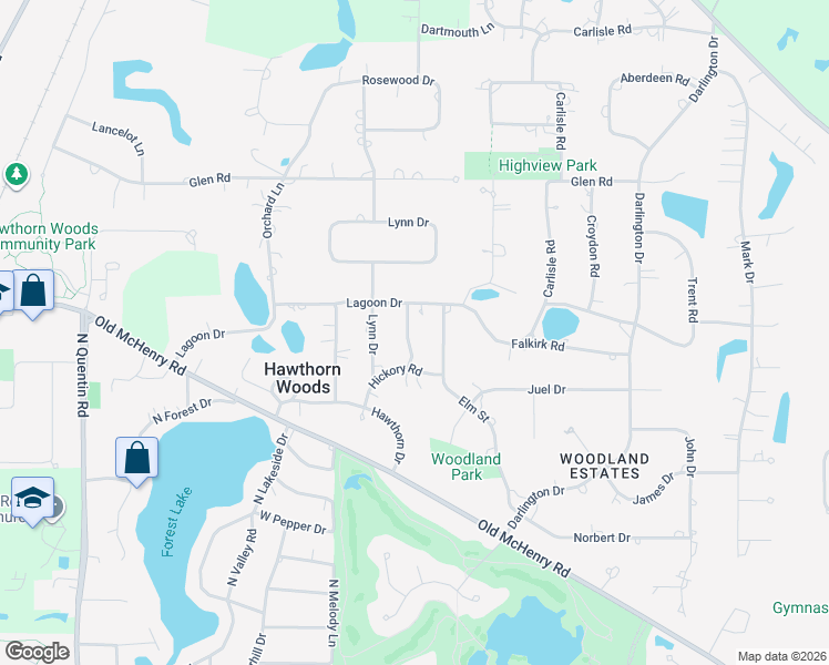 map of restaurants, bars, coffee shops, grocery stores, and more near 6 Walnut Drive in Hawthorn Woods