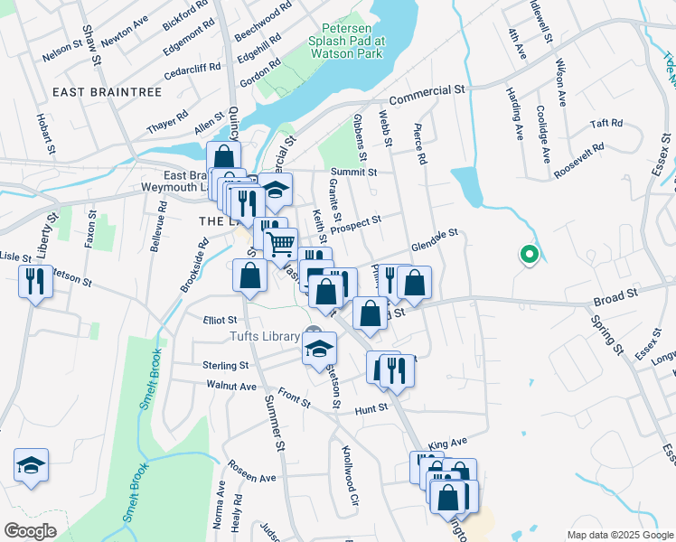 map of restaurants, bars, coffee shops, grocery stores, and more near 9 Granite Street in Weymouth