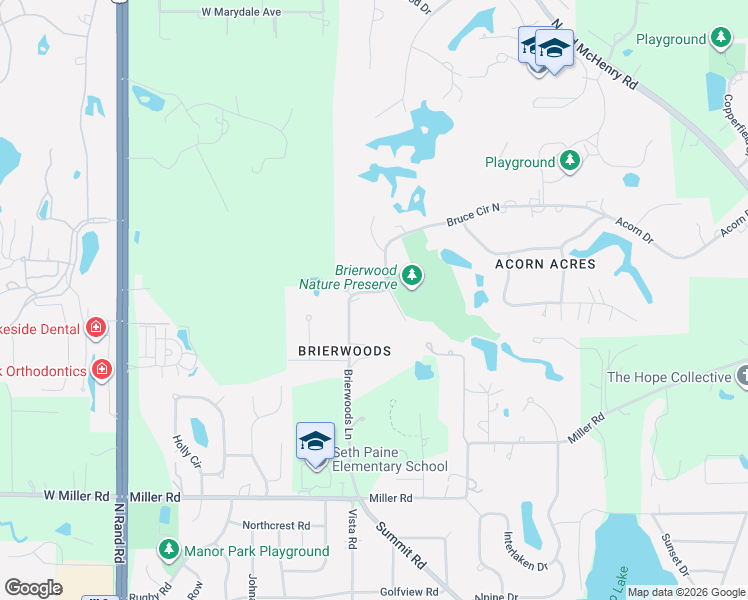 map of restaurants, bars, coffee shops, grocery stores, and more near 33 Bruce Circle in Hawthorn Woods