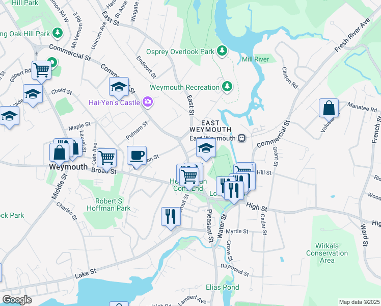 map of restaurants, bars, coffee shops, grocery stores, and more near 20 Somerset Street in Weymouth