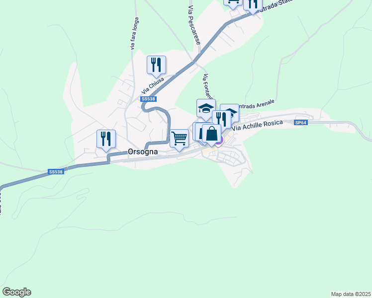 map of restaurants, bars, coffee shops, grocery stores, and more near 25 Via Collemese Vico 2 in Orsogna