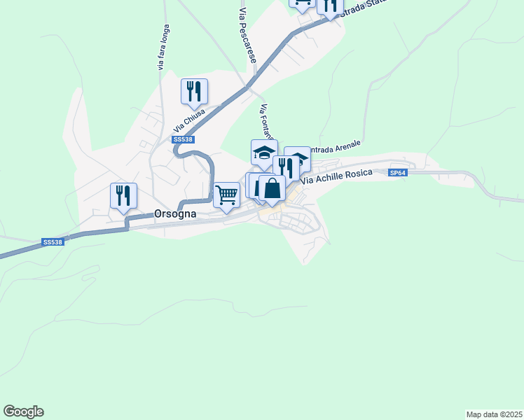 map of restaurants, bars, coffee shops, grocery stores, and more near 11 Via Filippo Tenaglia in Orsogna