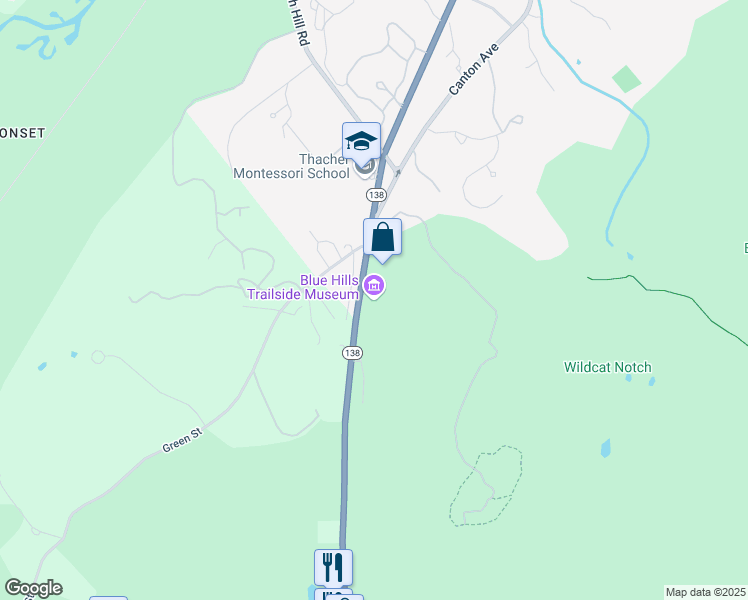 map of restaurants, bars, coffee shops, grocery stores, and more near 1904 Canton Avenue in Milton