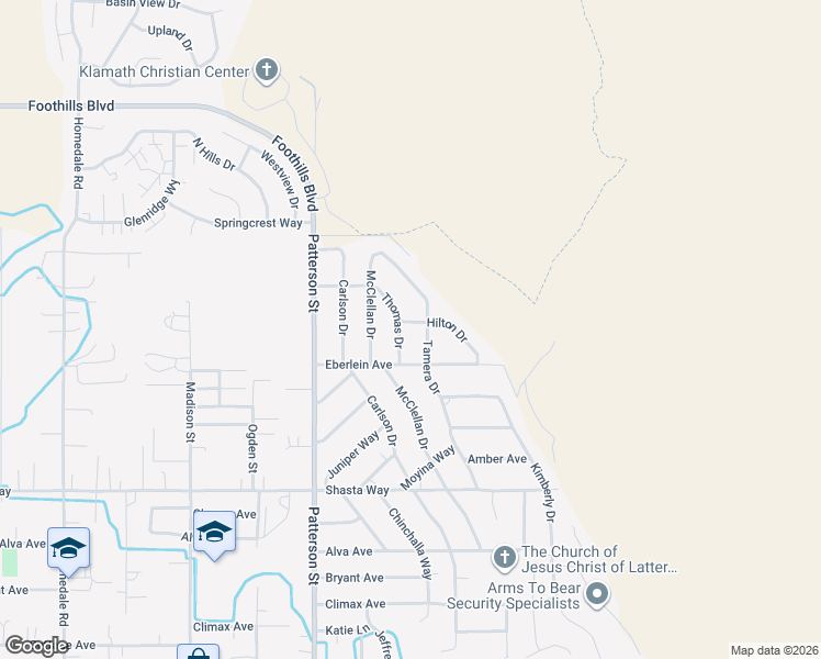 map of restaurants, bars, coffee shops, grocery stores, and more near 6620 Hilton Drive in Klamath Falls