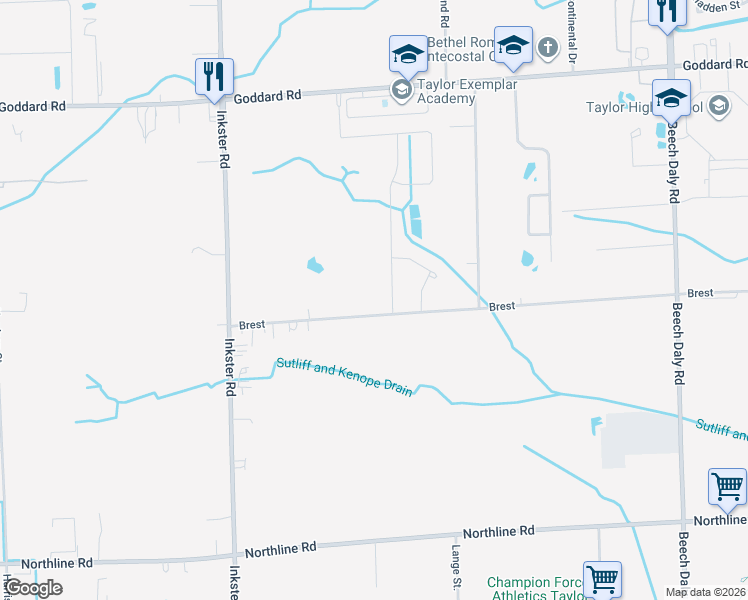 map of restaurants, bars, coffee shops, grocery stores, and more near 11805 Golfcrest Drive in Taylor