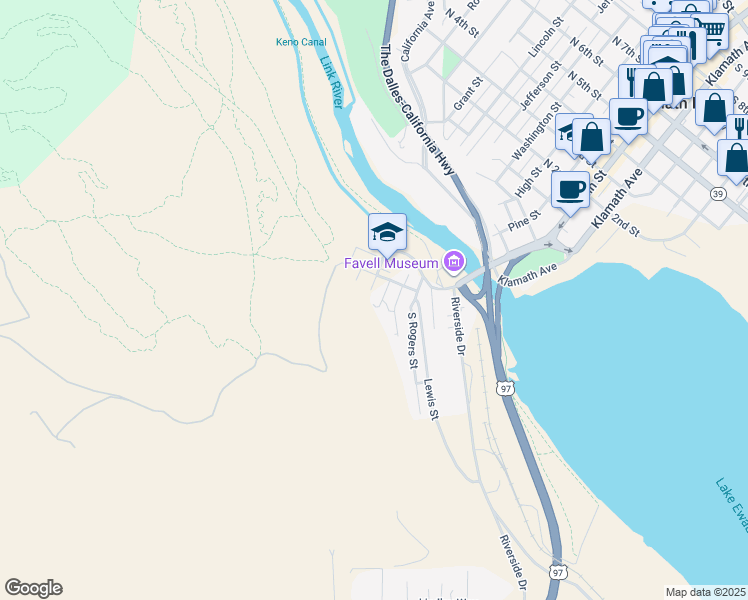 map of restaurants, bars, coffee shops, grocery stores, and more near 136 Octavia Avenue in Klamath Falls