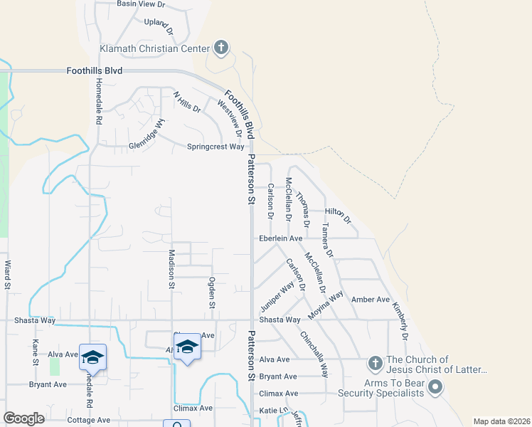 map of restaurants, bars, coffee shops, grocery stores, and more near 1125 Carlson Drive in Klamath Falls