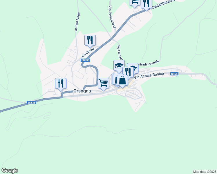 map of restaurants, bars, coffee shops, grocery stores, and more near 25 Via Collemese Vico 2 in Orsogna