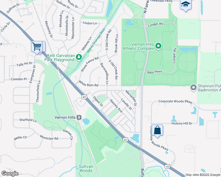 map of restaurants, bars, coffee shops, grocery stores, and more near 208 Lasalle Street in Vernon Hills