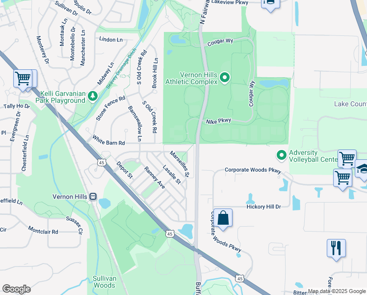map of restaurants, bars, coffee shops, grocery stores, and more near 328 Donnelley Place in Vernon Hills