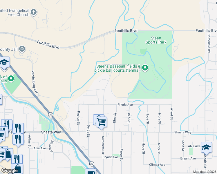 map of restaurants, bars, coffee shops, grocery stores, and more near 1209 Summers Lane in Klamath Falls