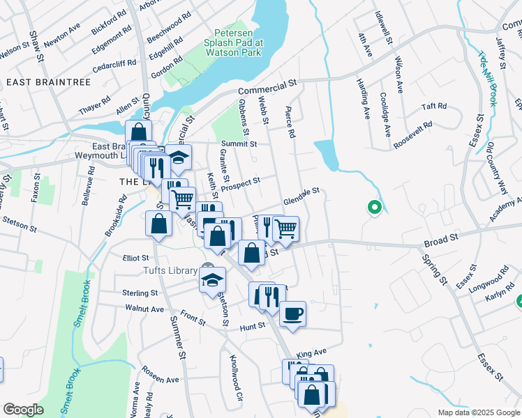 map of restaurants, bars, coffee shops, grocery stores, and more near 72 Richmond Street in Weymouth