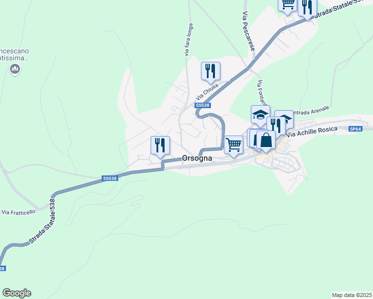 map of restaurants, bars, coffee shops, grocery stores, and more near 6 Via Torre Pellegrina in Orsogna