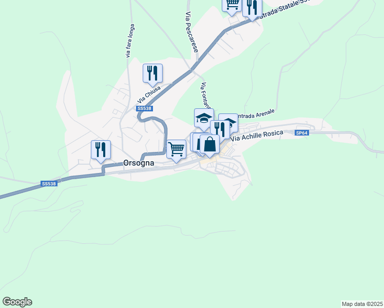 map of restaurants, bars, coffee shops, grocery stores, and more near 11 Via Filippo Tenaglia in Orsogna