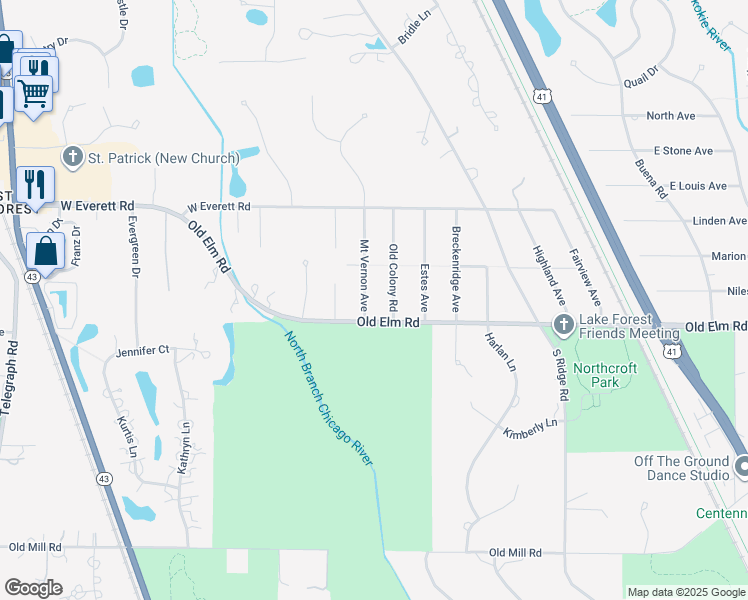 map of restaurants, bars, coffee shops, grocery stores, and more near 1165 Mount Vernon Avenue in Lake Forest