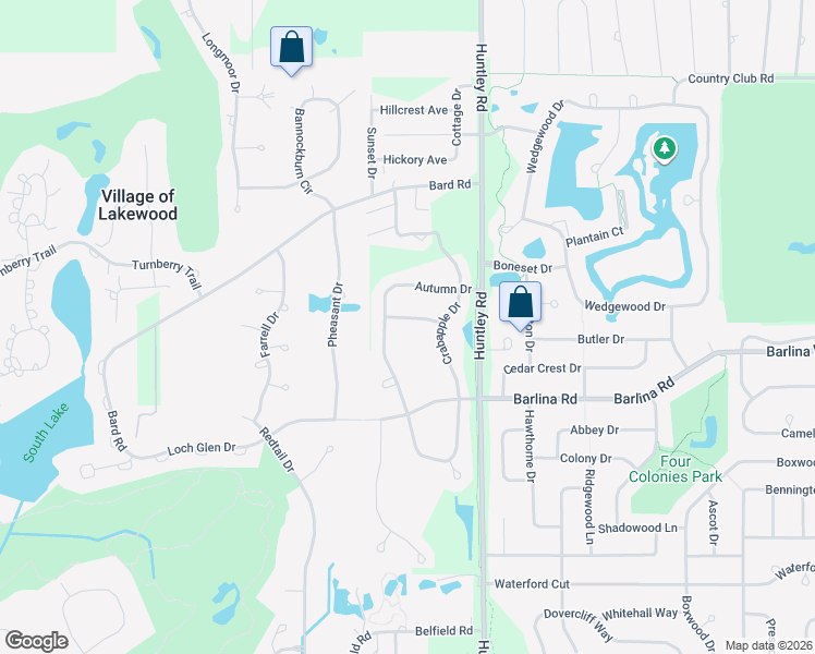 map of restaurants, bars, coffee shops, grocery stores, and more near 1275 High Plane Lane in Crystal Lake
