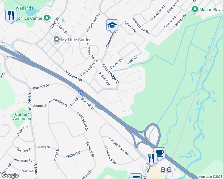 map of restaurants, bars, coffee shops, grocery stores, and more near 296 Vincent Rd in Dedham