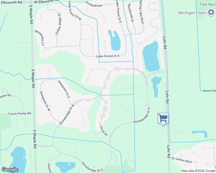 map of restaurants, bars, coffee shops, grocery stores, and more near 1989 Stonebridge Drive North in Ann Arbor