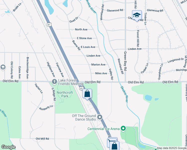 map of restaurants, bars, coffee shops, grocery stores, and more near 185 Niles Avenue in Lake Forest