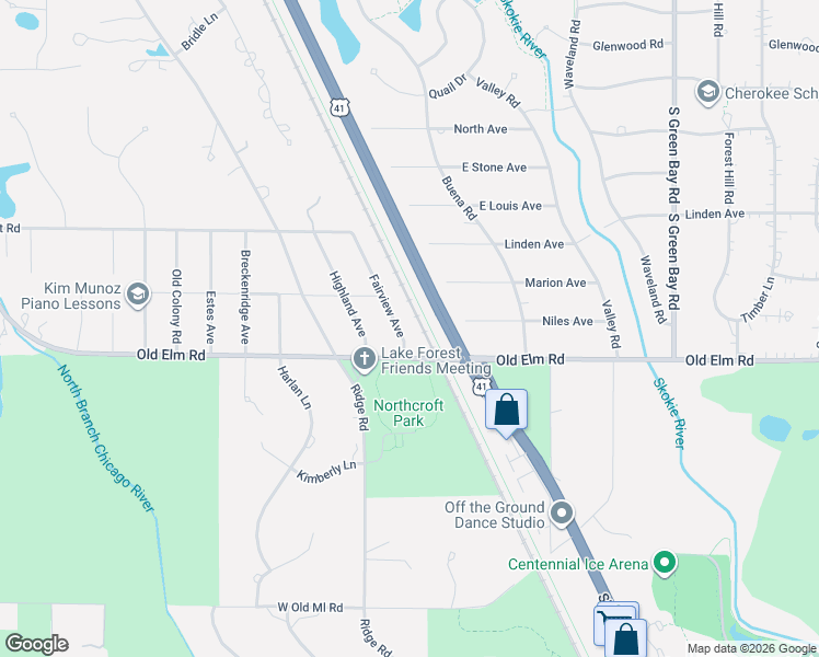 map of restaurants, bars, coffee shops, grocery stores, and more near 1155 Fairview Avenue in Lake Forest