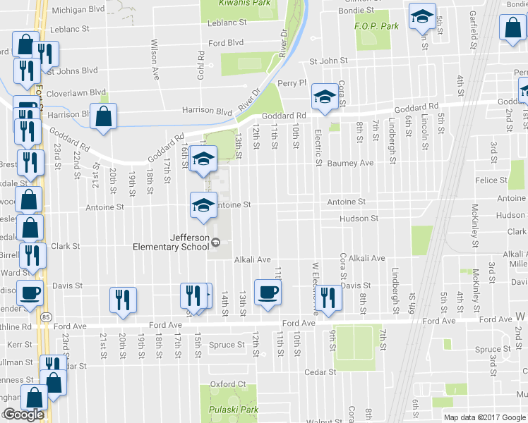 map of restaurants, bars, coffee shops, grocery stores, and more near 1421 12th Street in Wyandotte