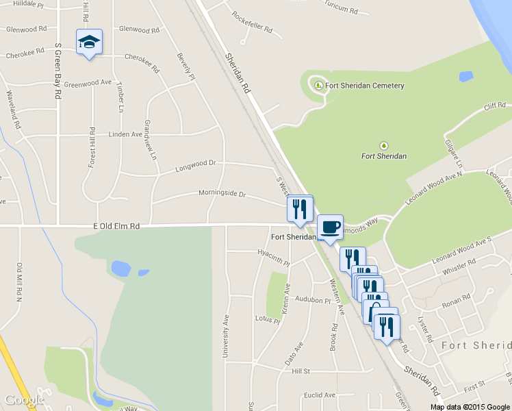 map of restaurants, bars, coffee shops, grocery stores, and more near 905 Morningside Drive in Lake Forest