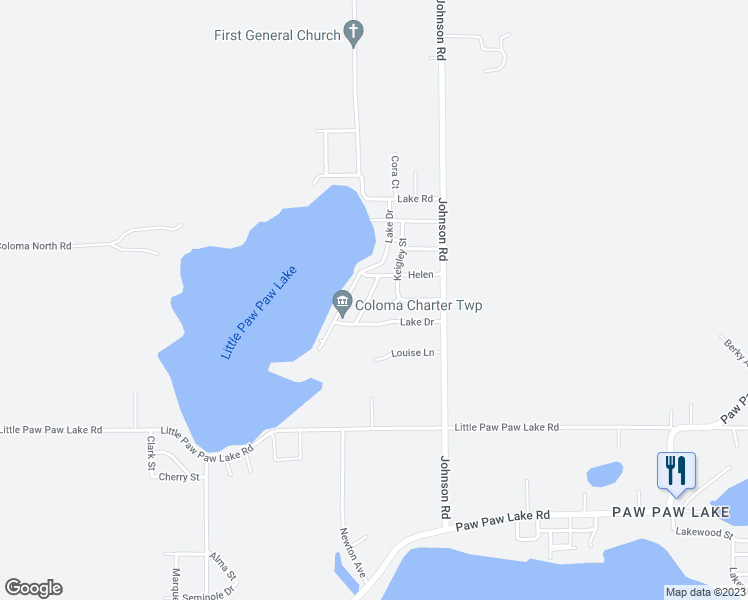 map of restaurants, bars, coffee shops, grocery stores, and more near 5927 Front Street in Coloma