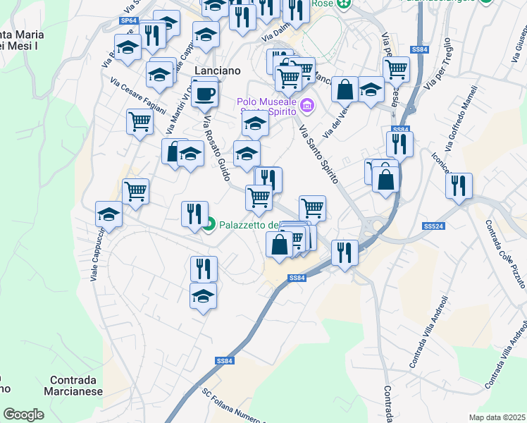 map of restaurants, bars, coffee shops, grocery stores, and more near Via Ercole Tinari in Lanciano