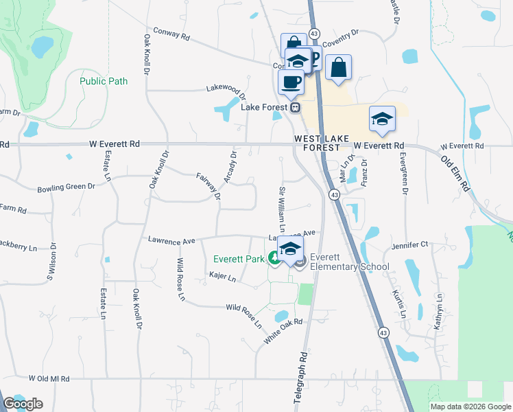 map of restaurants, bars, coffee shops, grocery stores, and more near 1246 South Cascade Court in Lake Forest