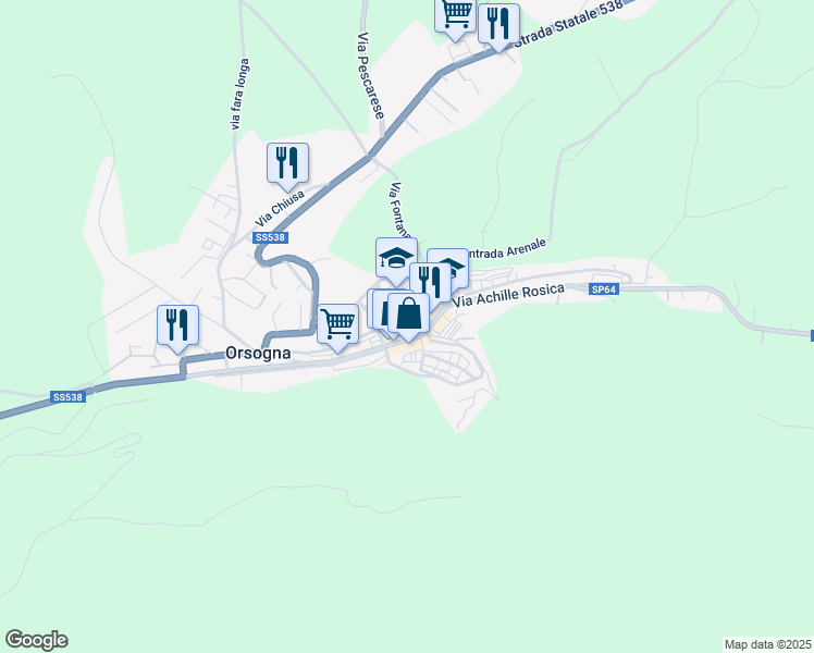map of restaurants, bars, coffee shops, grocery stores, and more near 11 Via Filippo Tenaglia in Orsogna