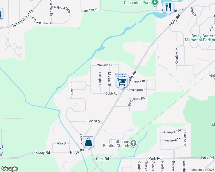 map of restaurants, bars, coffee shops, grocery stores, and more near 2421 Midday Street in Jackson