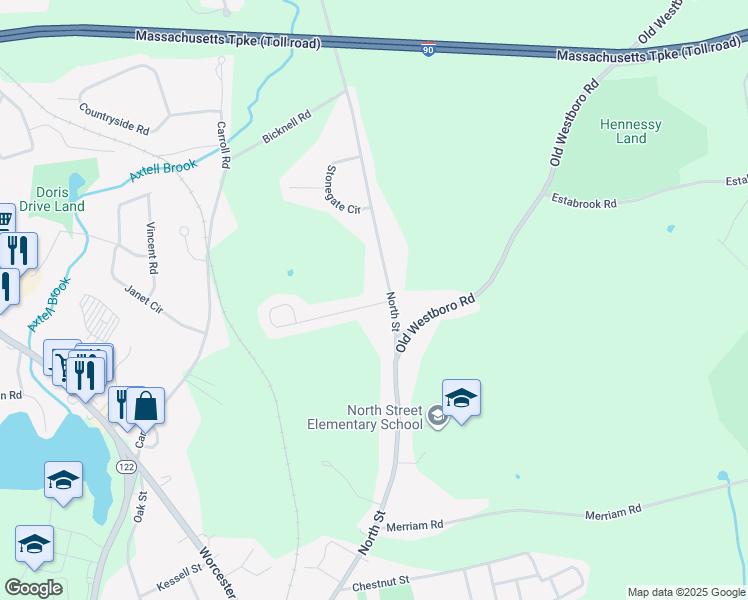 map of restaurants, bars, coffee shops, grocery stores, and more near 24 Clearview Street in Grafton