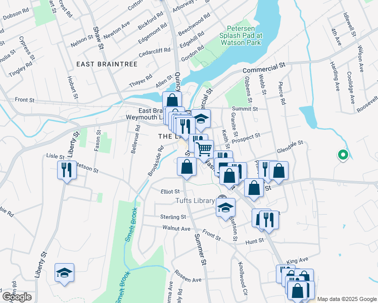 map of restaurants, bars, coffee shops, grocery stores, and more near 10 Front Street in Weymouth
