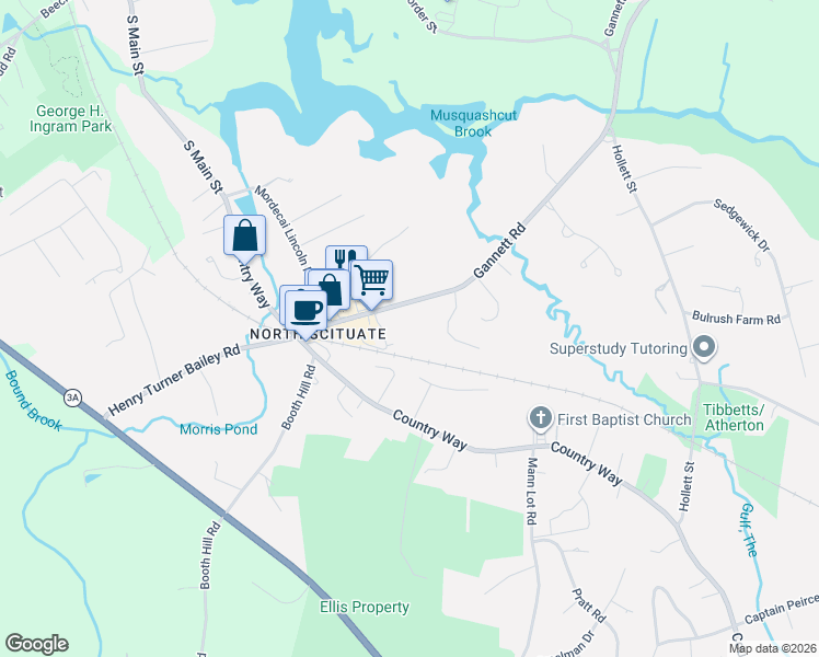 map of restaurants, bars, coffee shops, grocery stores, and more near 327 Gannett Road in Scituate