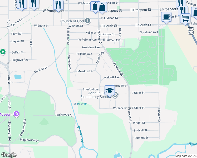 map of restaurants, bars, coffee shops, grocery stores, and more near 2742 Overhill Road in Jackson