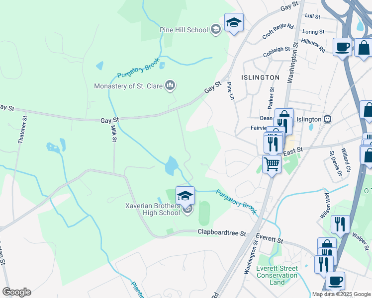 map of restaurants, bars, coffee shops, grocery stores, and more near 583 Gay Street in Westwood