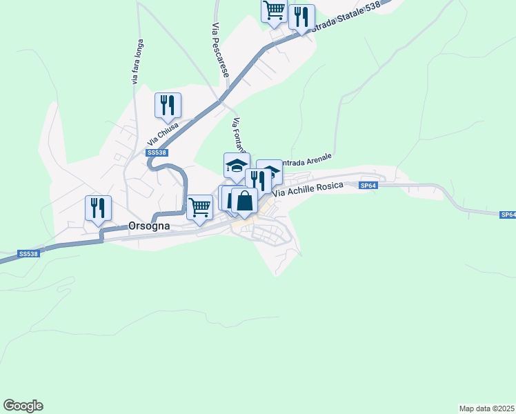 map of restaurants, bars, coffee shops, grocery stores, and more near 9 Via Trento e Trieste in Orsogna