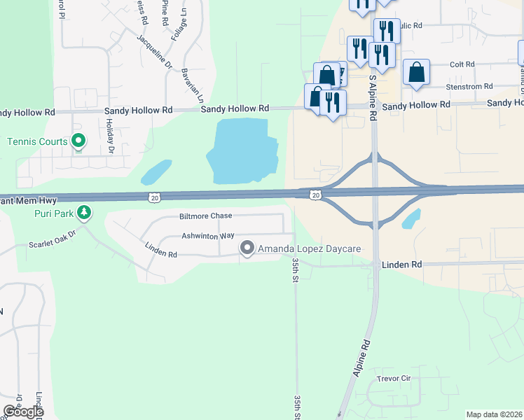 map of restaurants, bars, coffee shops, grocery stores, and more near 4166 Biltmore Chase in Rockford